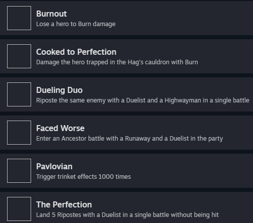 Logros filtrados en SteamDB de Darkest Dungeon 1